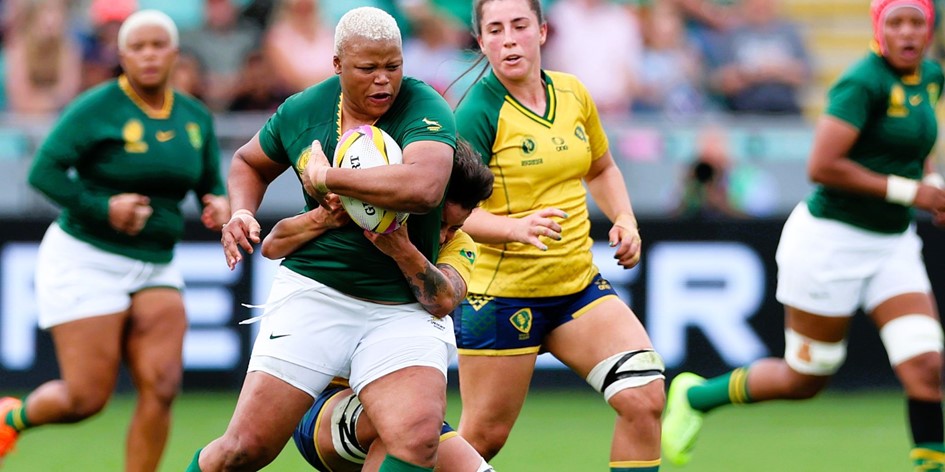 Aseza Hele scored a hat-trick as the Springbok Women thrashed Brazil 66-6 in their Rugby World Cup 2025 opener. South Africa ran in 10 tries to top Pool D in Northampton.