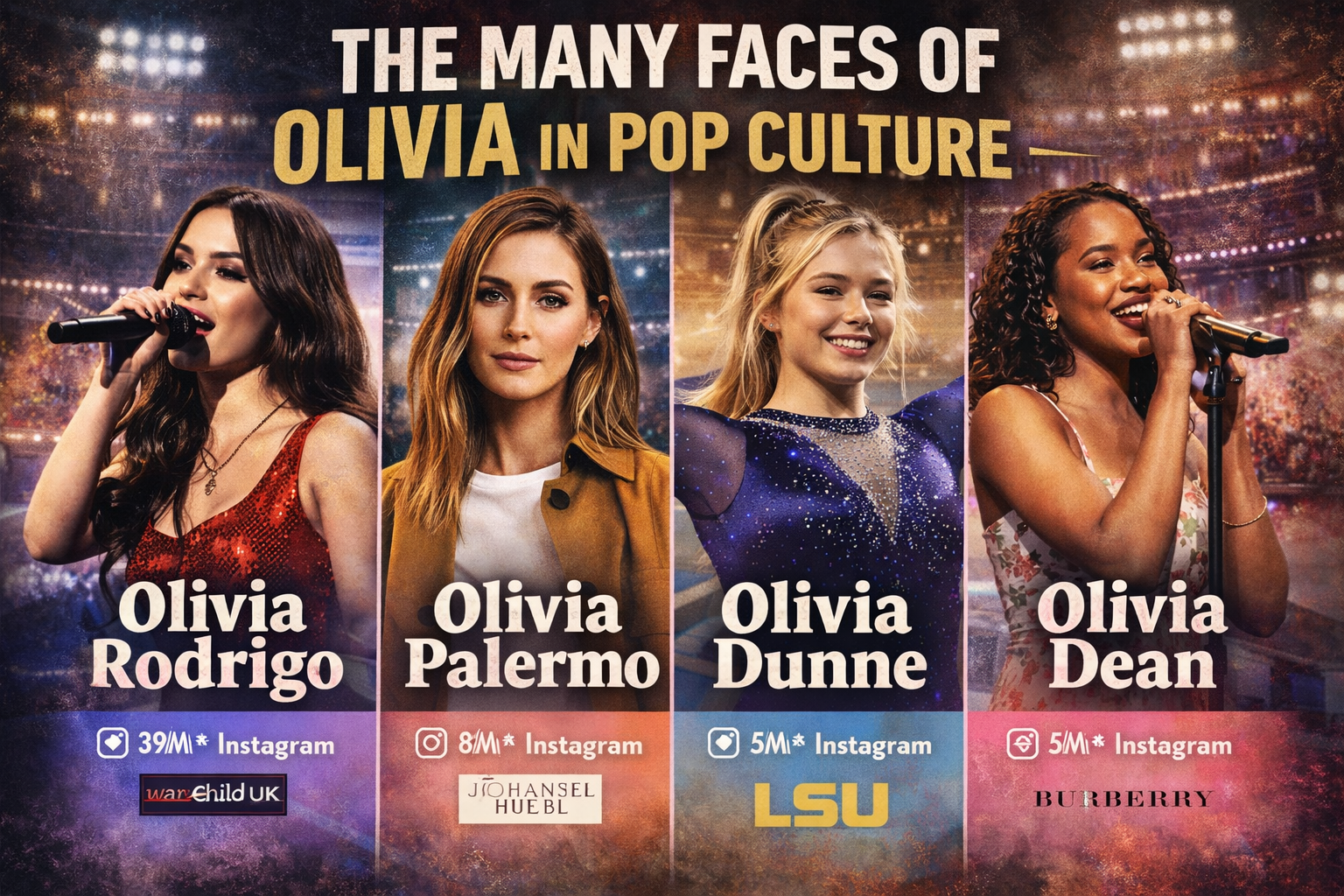From Olivia Rodrigo to Olivia Dunne, discover famous Olivias shaping music, fashion and sport.