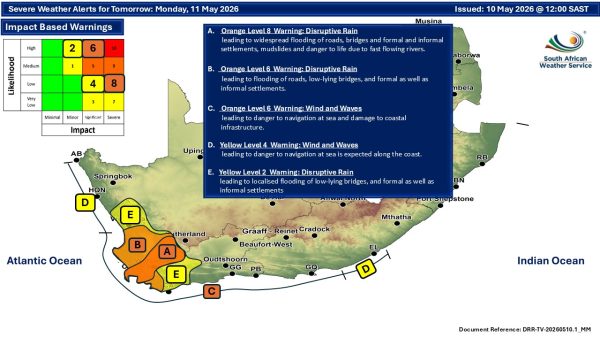 Disaster officials warn a stronger storm system is expected overnight as flooding and severe weather warnings remain active across Cape Town.