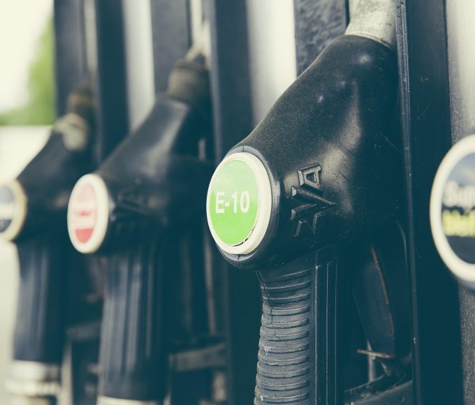 Fuel pumps at a South African filling station with diesel and petrol nozzles.