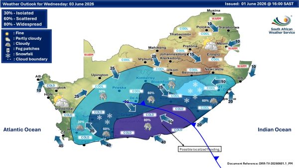 SAWS has issued Orange Level 8 and Level 5 warnings as severe flooding, snow, freezing temperatures and damaging winds hit parts of South Africa.