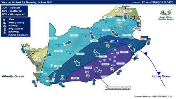 SAWS has issued Level 8 and Level 4 severe weather warnings as flooding rain and dangerous cold conditions hit the Western Cape.