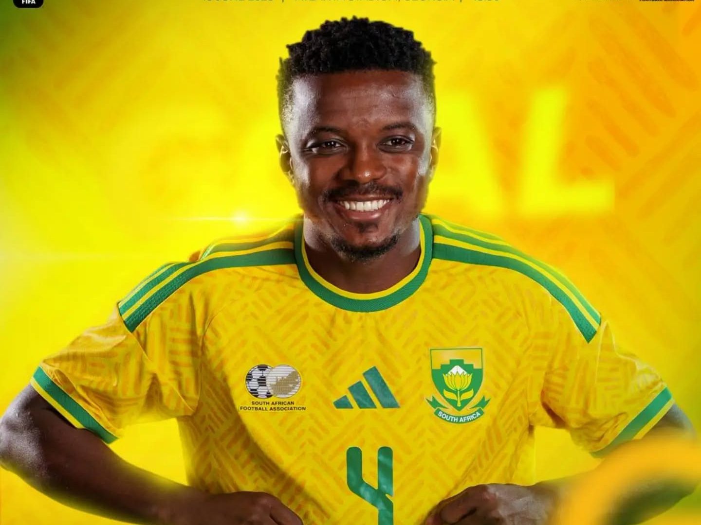 Teboho Mokoena celebrates after scoring for South Africa against Czechia