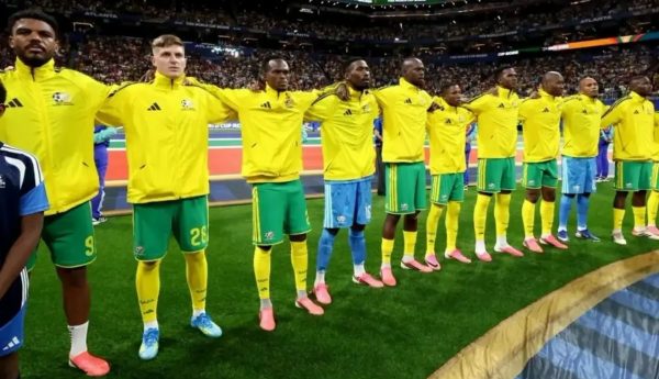 Bafana Bafana players celebrate qualifying for the FIFA World Cup Round of 32.