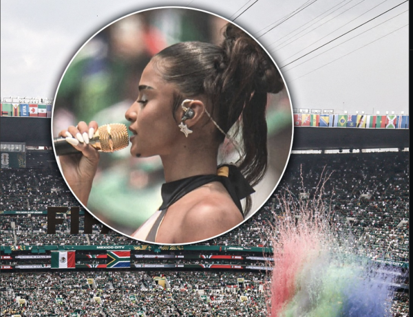 Tyla performing the South African national anthem at the FIFA World Cup opening ceremony in Mexico City