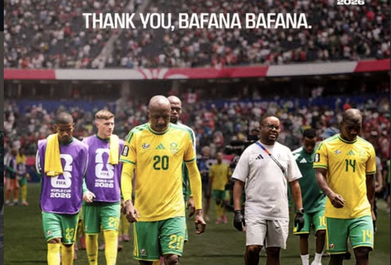 Bafana Bafana players react after a 1-0 defeat to Canada in the 2026 FIFA World Cup Round of 32.