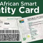 A South African Smart ID card being processed at a participating bank branch.