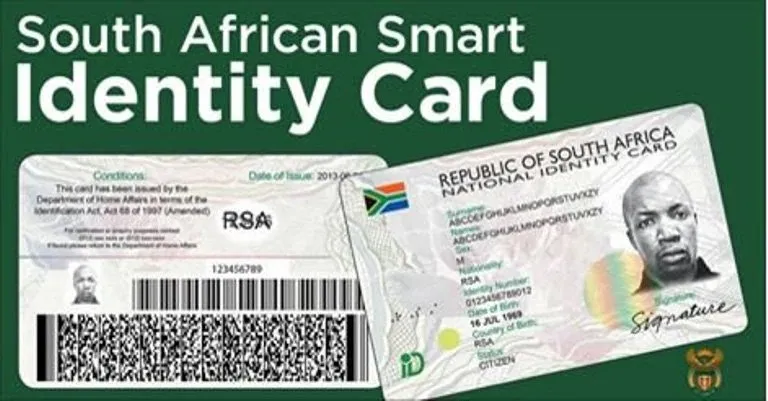 A South African Smart ID card being processed at a participating bank branch.