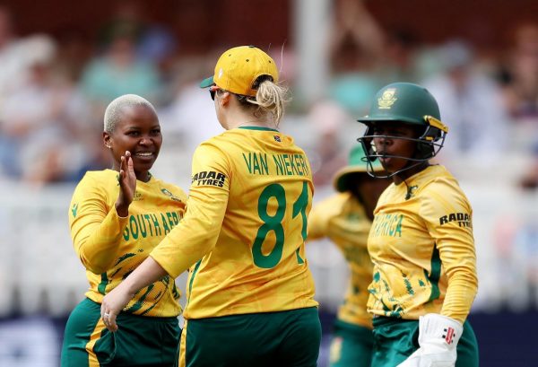 Proteas Women celebrate after qualifying for the ICC Women's T20 World Cup semi-finals.