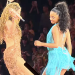 Tyla and Shakira performing Hips Don't Lie together on stage in New York.