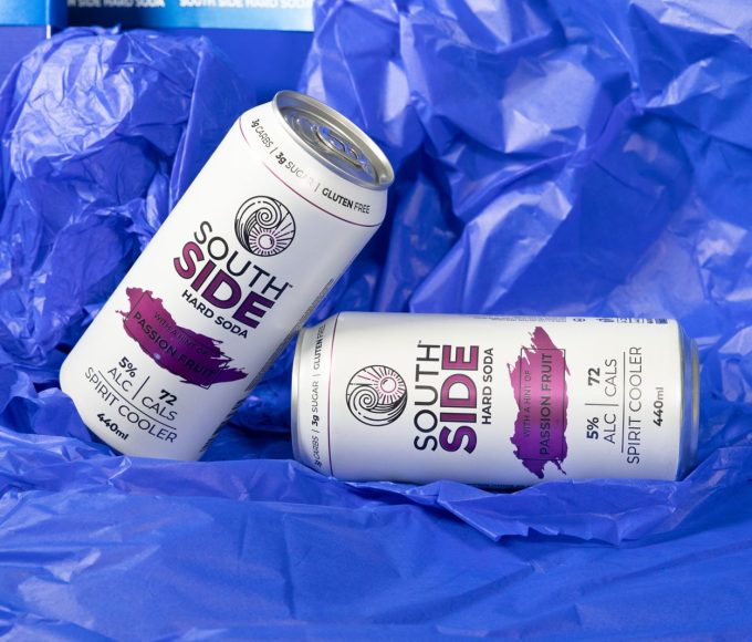 Assorted South Side Hard Soda flavours displayed in cans during an Inbound SA review.