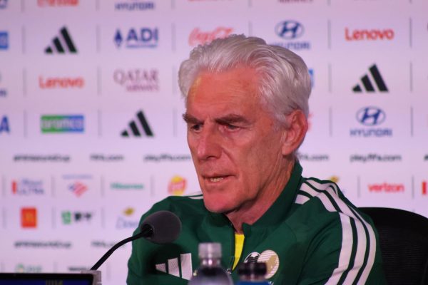 Hugo Broos on the touchline as Bafana Bafana head coach.