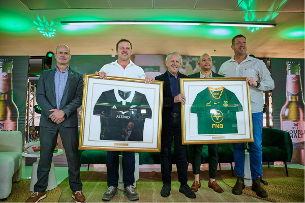 Castle Double Malt partnership launch celebrating the Springboks and All Blacks rivalry at FNB Stadium.