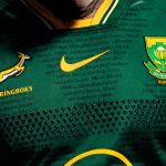 Springboks Nike jersey featuring national anthem lyrics in the shape of the South African flag