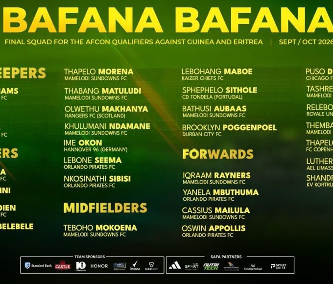 Bafana Bafana coach Pitso Mosimane names his 30-man squad for the 2027 AFCON qualifiers