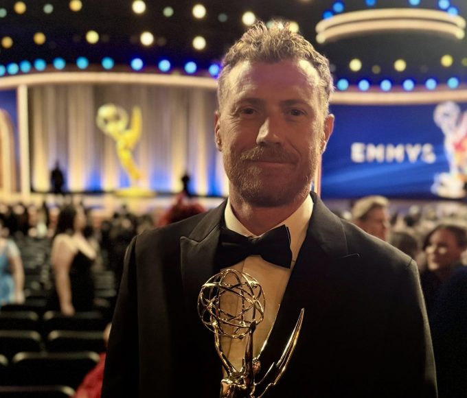 South African artist Rick Treweek celebrating the Emmy win for Uncanny Alley A New Day