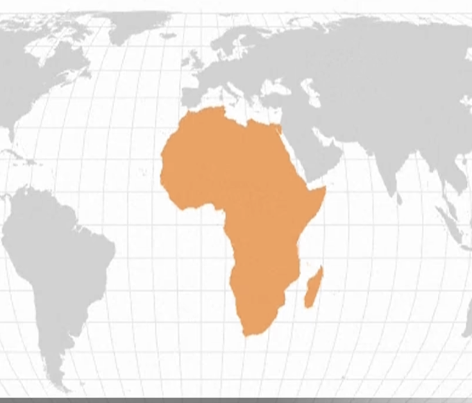 World map illustrating the debate over the Mercator projection and the relative size of Africa
