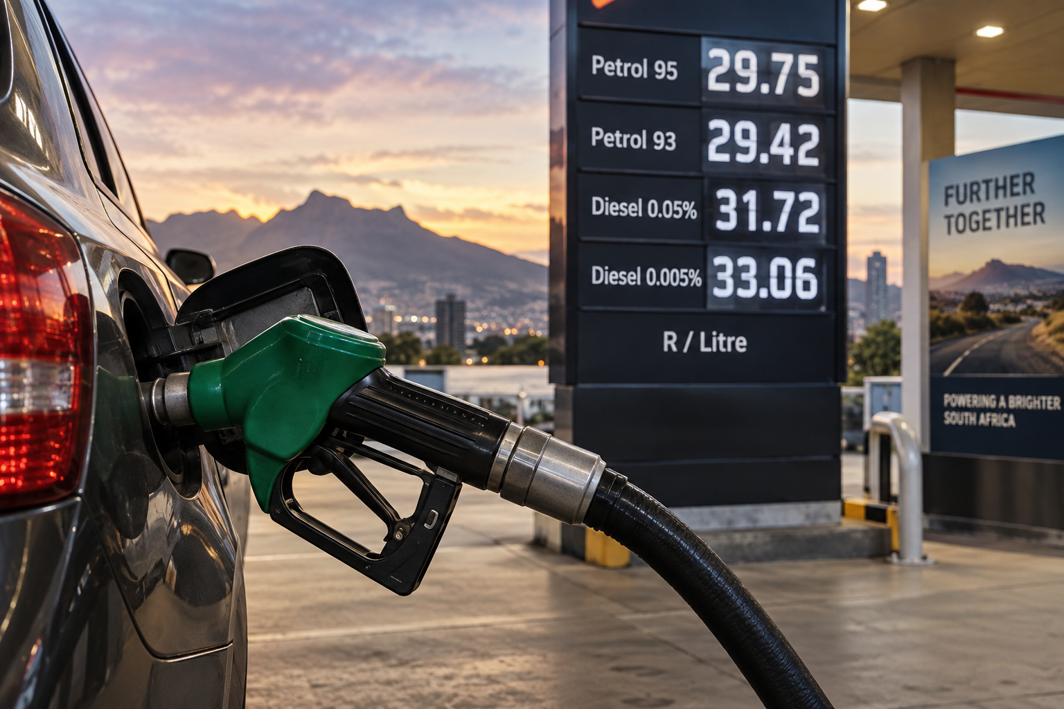 Fuel pump as South Africa faces a potential petrol price increase in October 2026