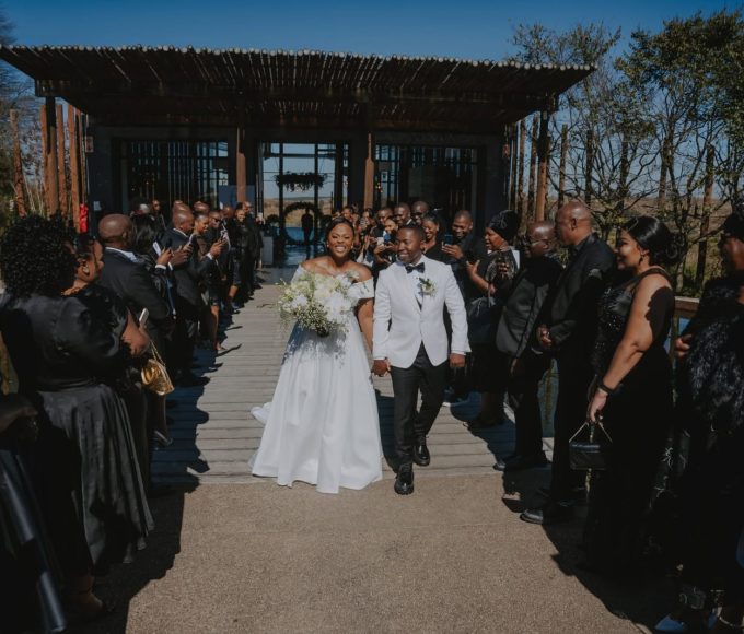 Couple celebrating their weekday wedding at a destination venue