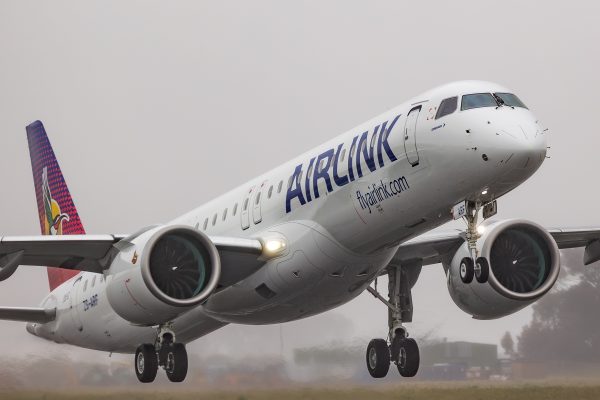 Airlink Embraer E195-E2 aircraft operating the new direct Cape Town to Mauritius route