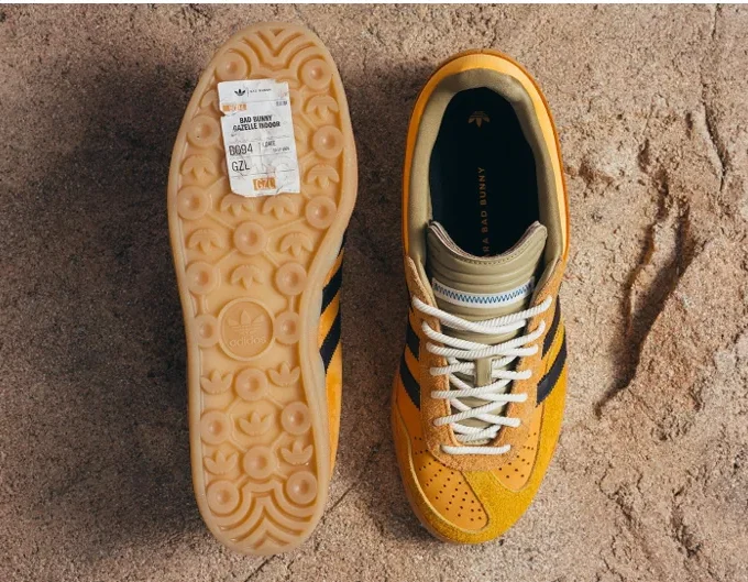 The adidas Originals x Bad Bunny Gazelle Indoor Solar Gold launched on 17 October 2026, retailing for R2 799 in South Africa.